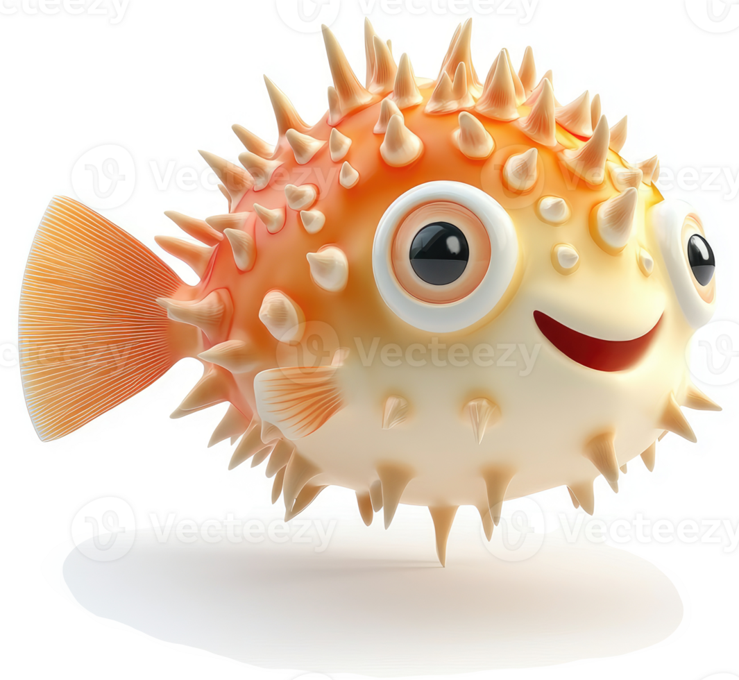 Cartoon pufferfish with large eyes and a happy expression. png