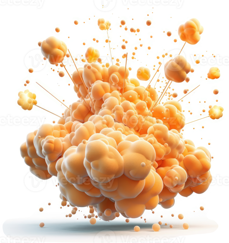 Orange ink explosion, radiating outwards in a dynamic display. png