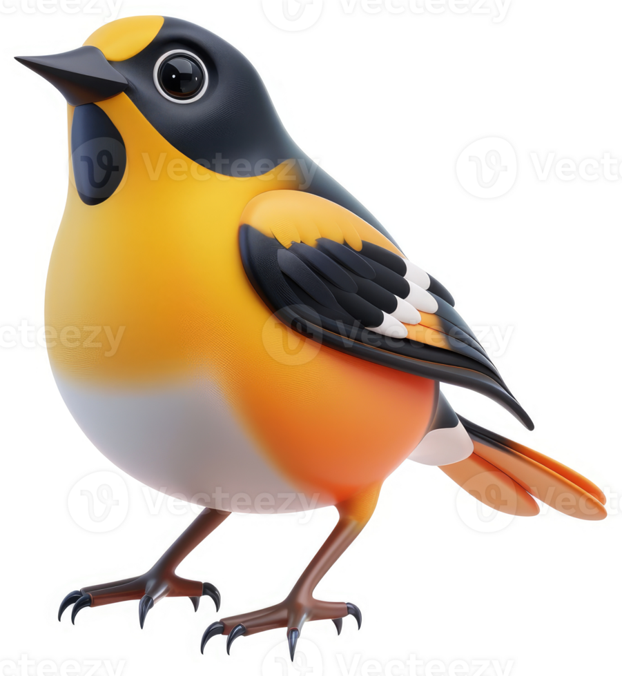 Vibrant orange and black songbird illustration. png