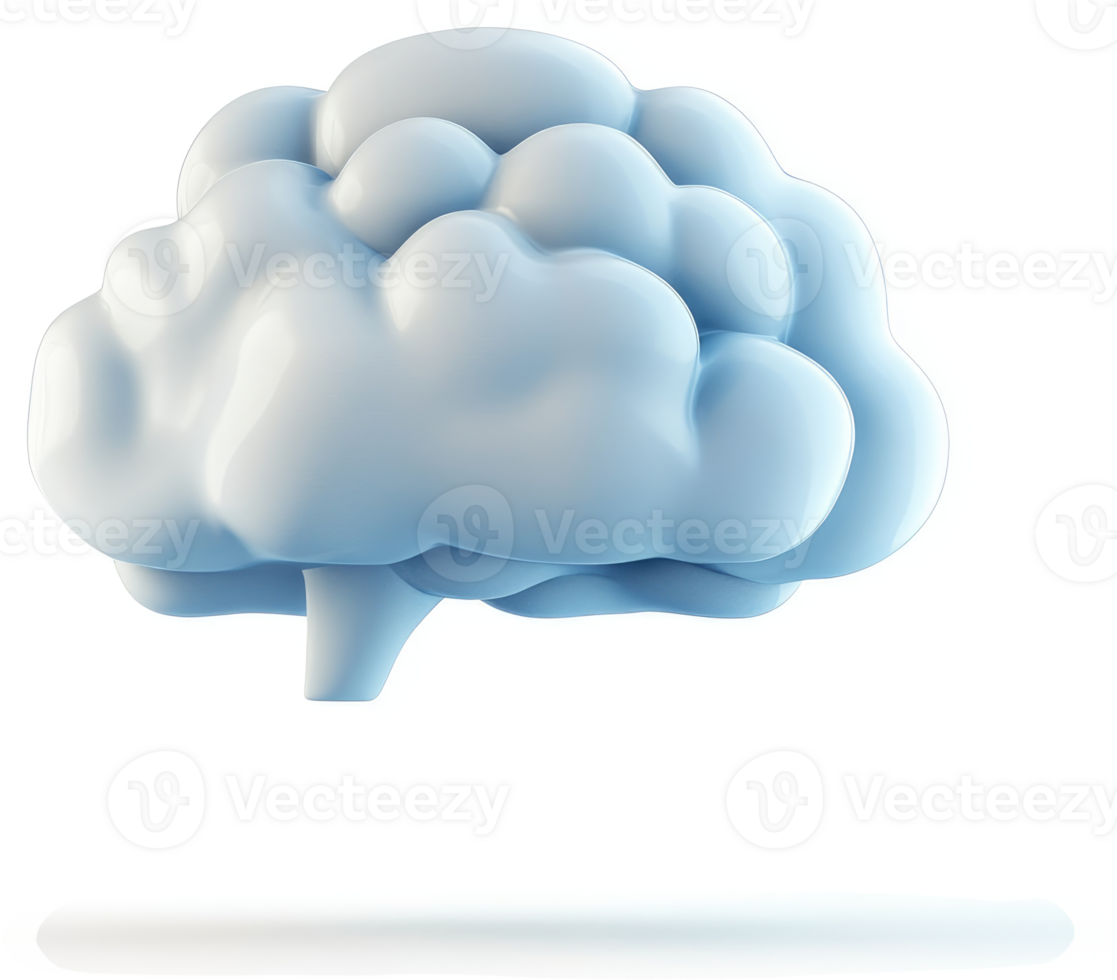 Light-blue brain, stylized and 3d rendered, appears floating. png