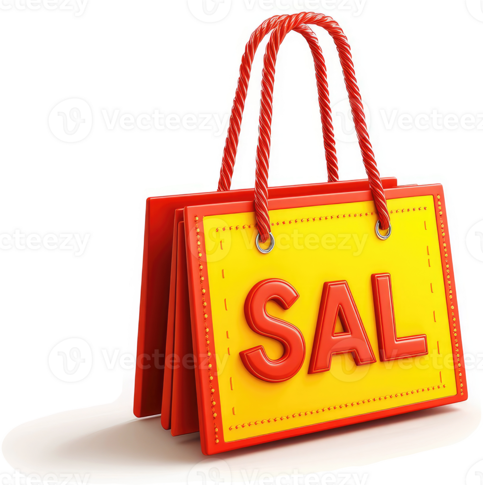 Red and yellow shopping bag displays a sale. png