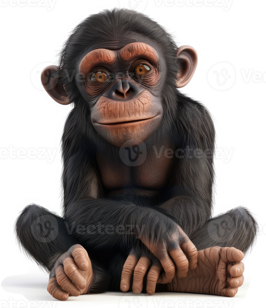 Smiling chimpanzee youngster, in a seated pose. png