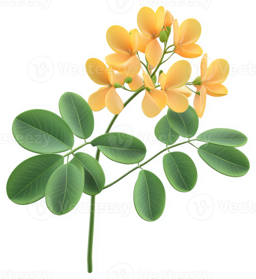 Vibrant yellow flowers and green leaves of a Senna plant. png