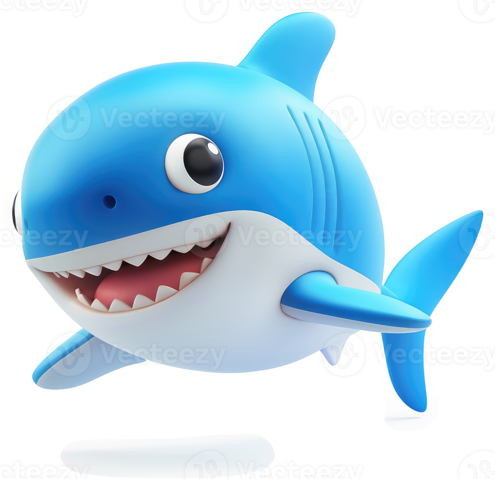 Joyful cartoon shark character, swimming in the air. png