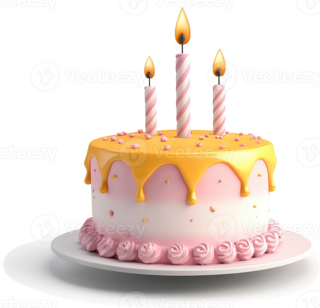 Delicious birthday cake with three candles. png