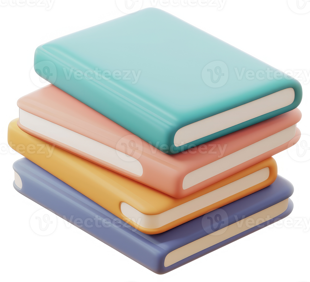 Stack of colorful, illustrated books. png