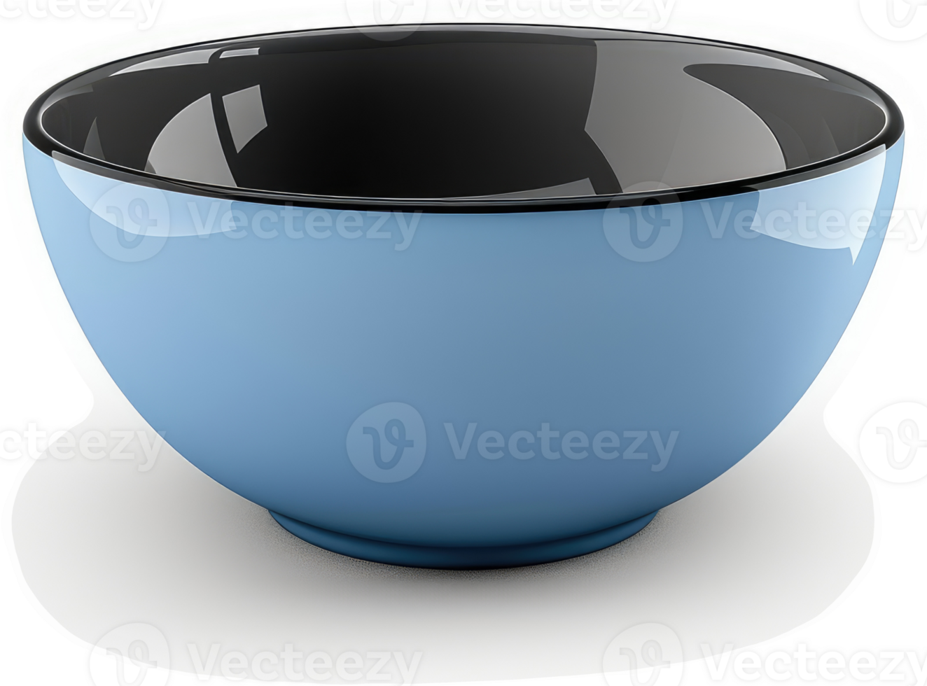 Round, glossy, light blue bowl with dark rim. png