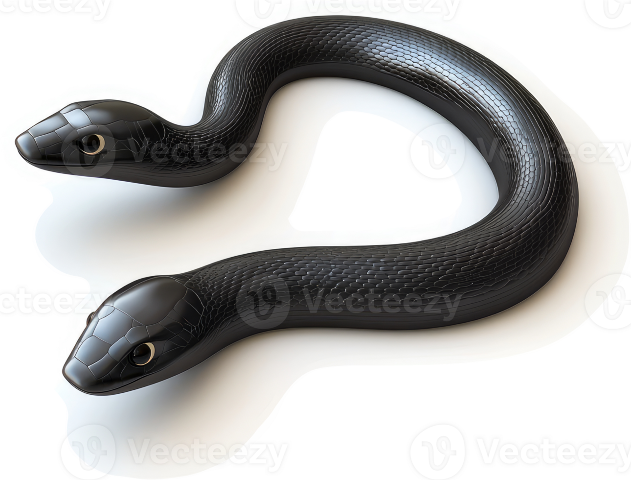 A black snake with two heads curves gracefully. png