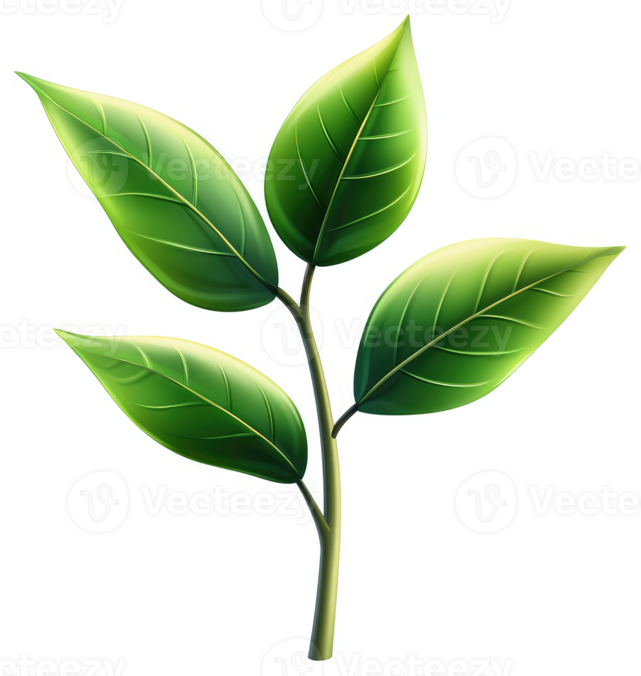 Vibrant green leaves sprout from a slender stem. png