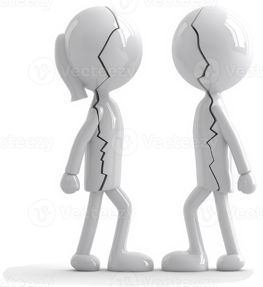 Two fractured figures facing away from each other. png