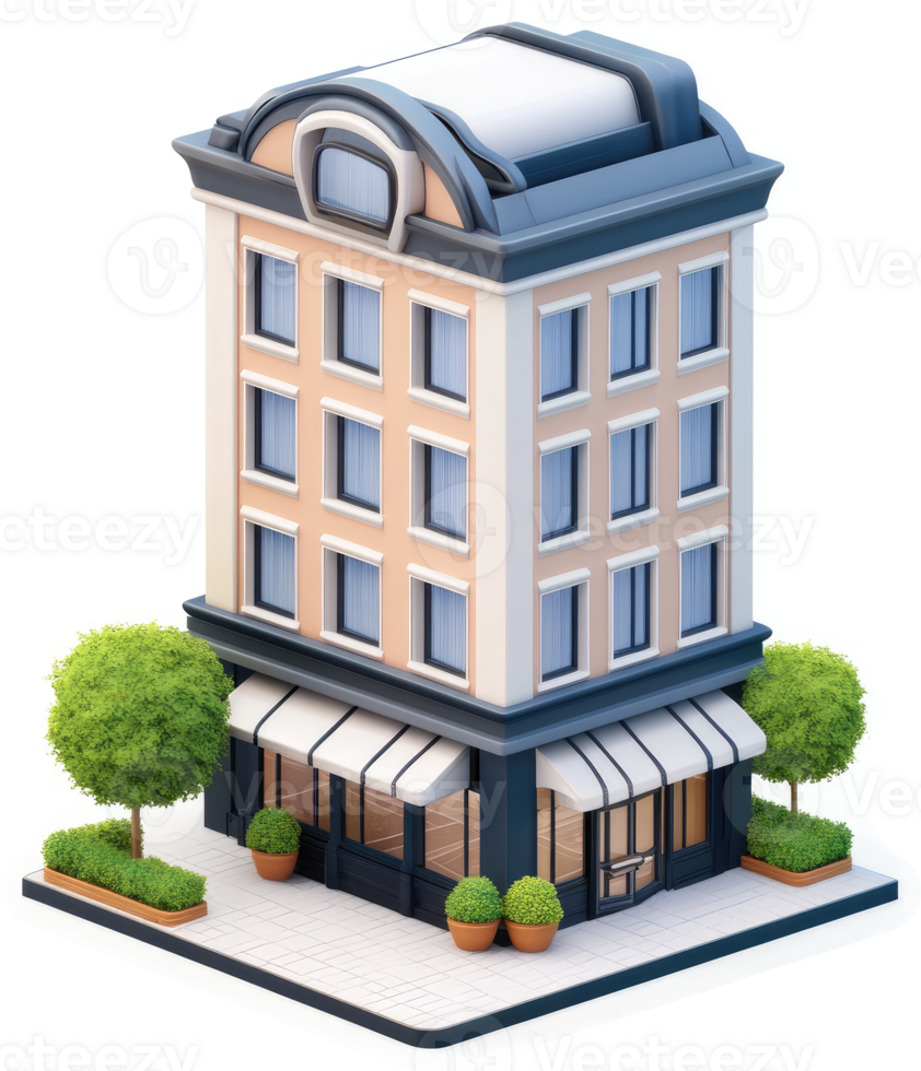 Elevated rendering of a multi-story commercial building. png