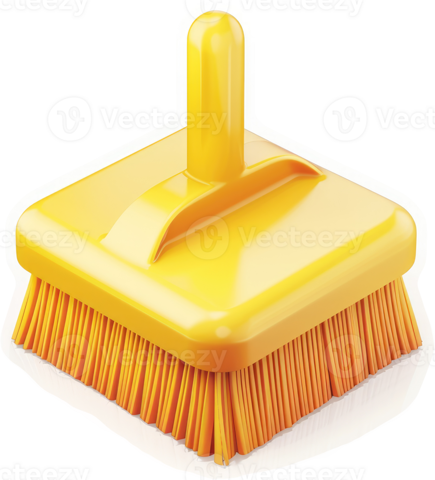 Bright yellow square cleaning brush with a handle. png