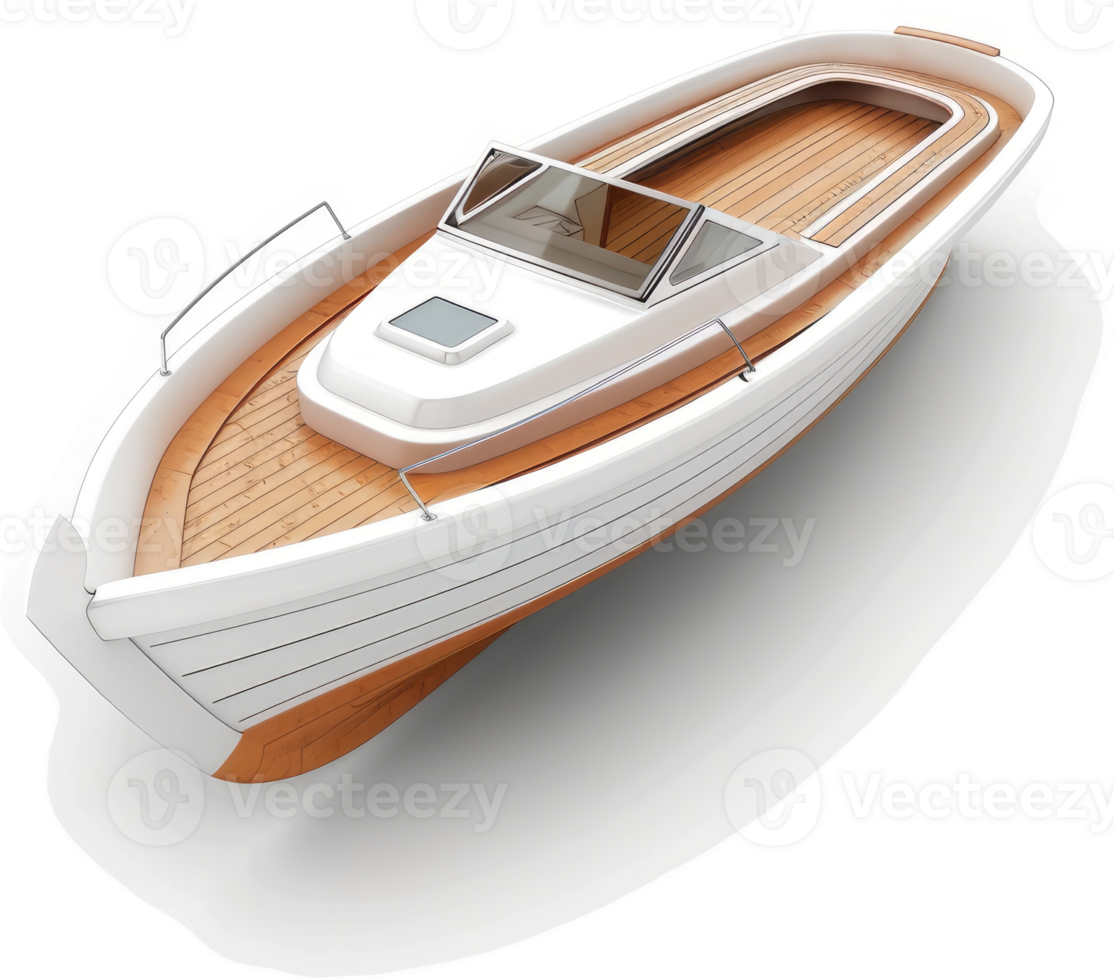 This is a detailed rendering of a small, light-colored motorboat. png