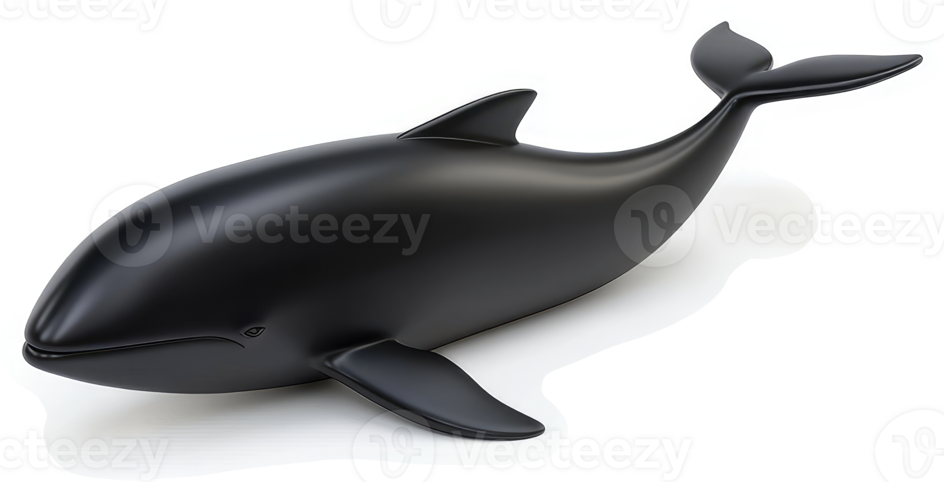 Glossy black whale figurine, displayed on white background. png