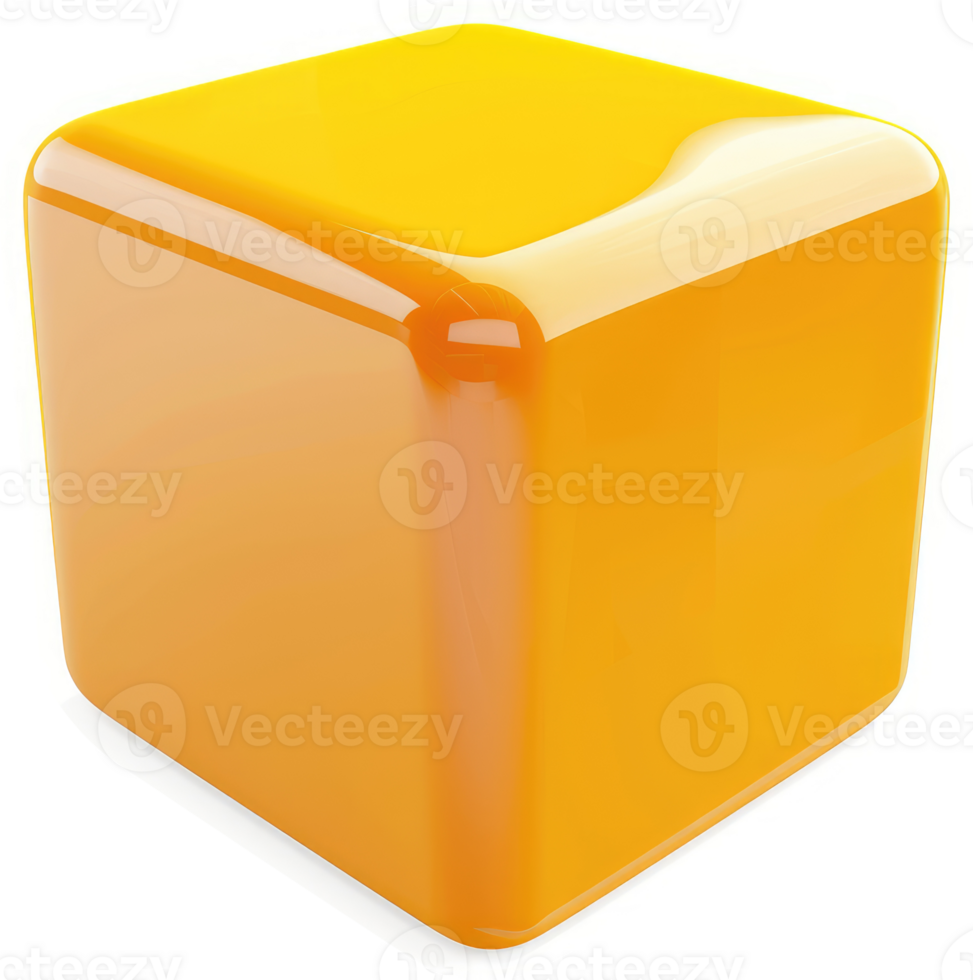 Vivid, glossy, orange cube stands out against a plain background. png