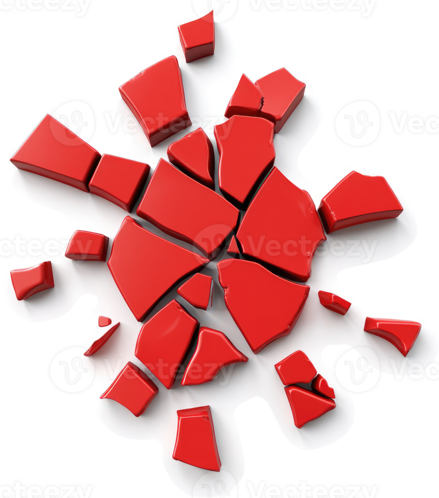Shattered red geometric fragments radiate outward. png