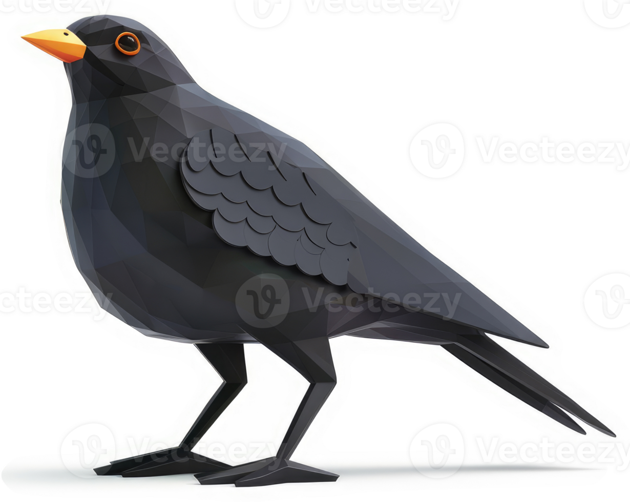 Geometric blackbird design in profile view. png