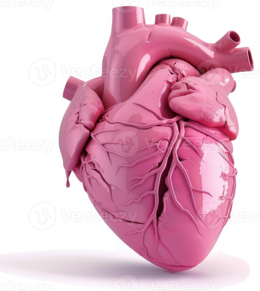 3D rendering of a glossy pink human heart. png