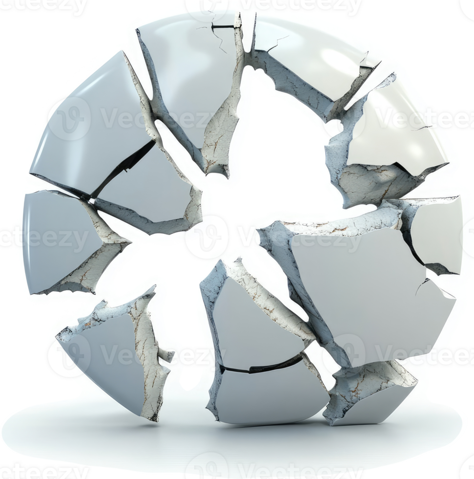 Shattered circular object, a symbol of brokenness. png