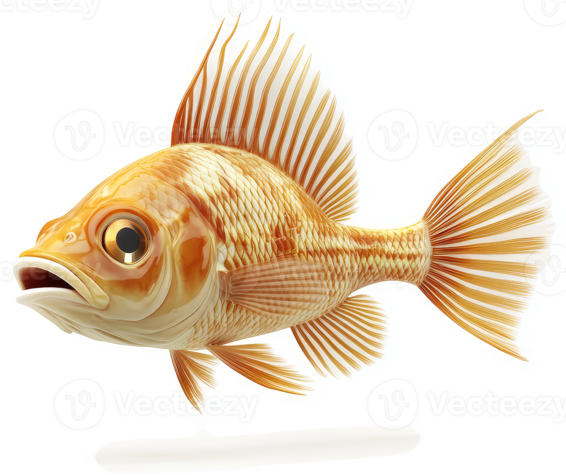 Orange fish with fins and wide-open mouth. png