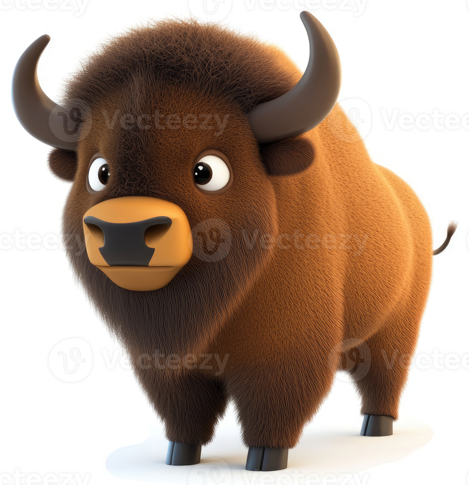 Cartoon bison head and shoulders, full view. png