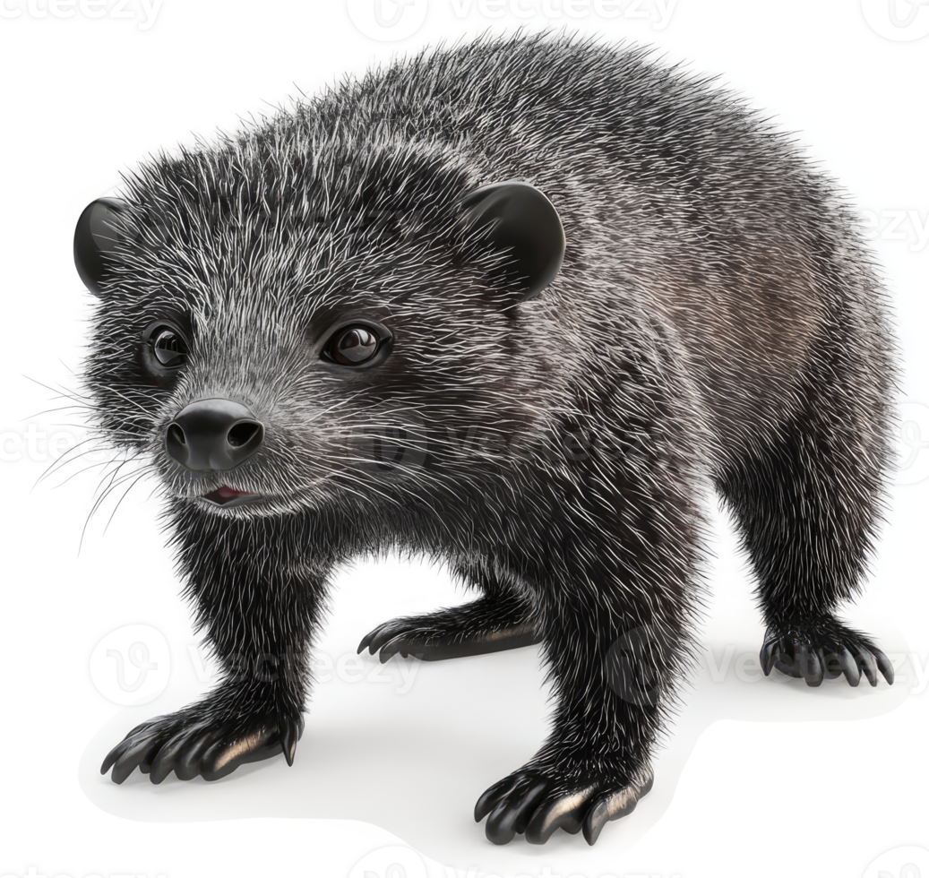 Close-up of a young, furry, and alert Malayan civet. png