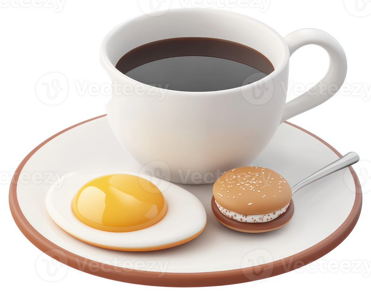 Simple breakfast of coffee, egg, and a biscuit. png