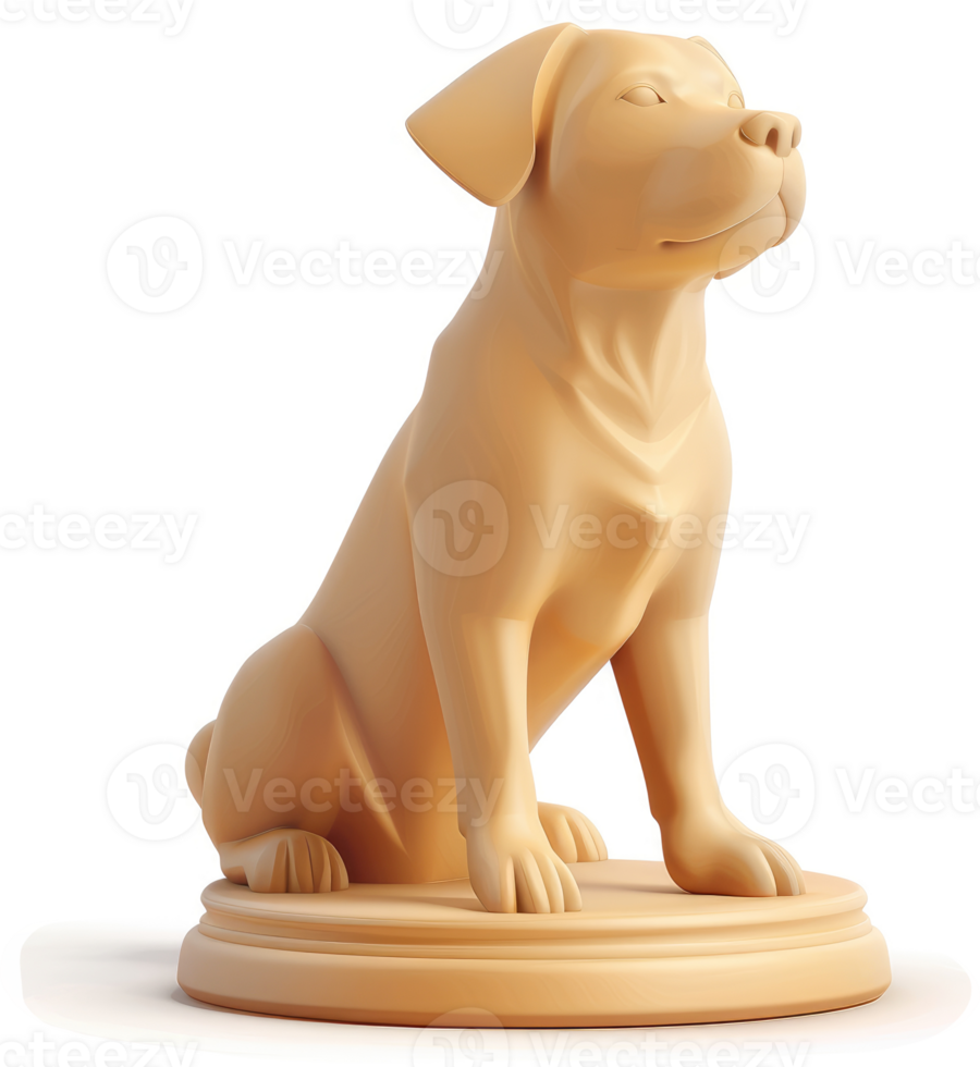 Beige dog figurine sits on a pedestal. png