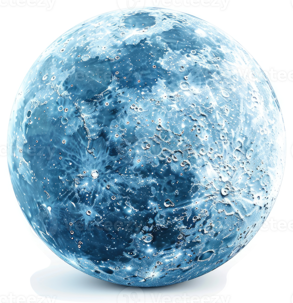 Frozen moon, a celestial sphere in icy blue. png