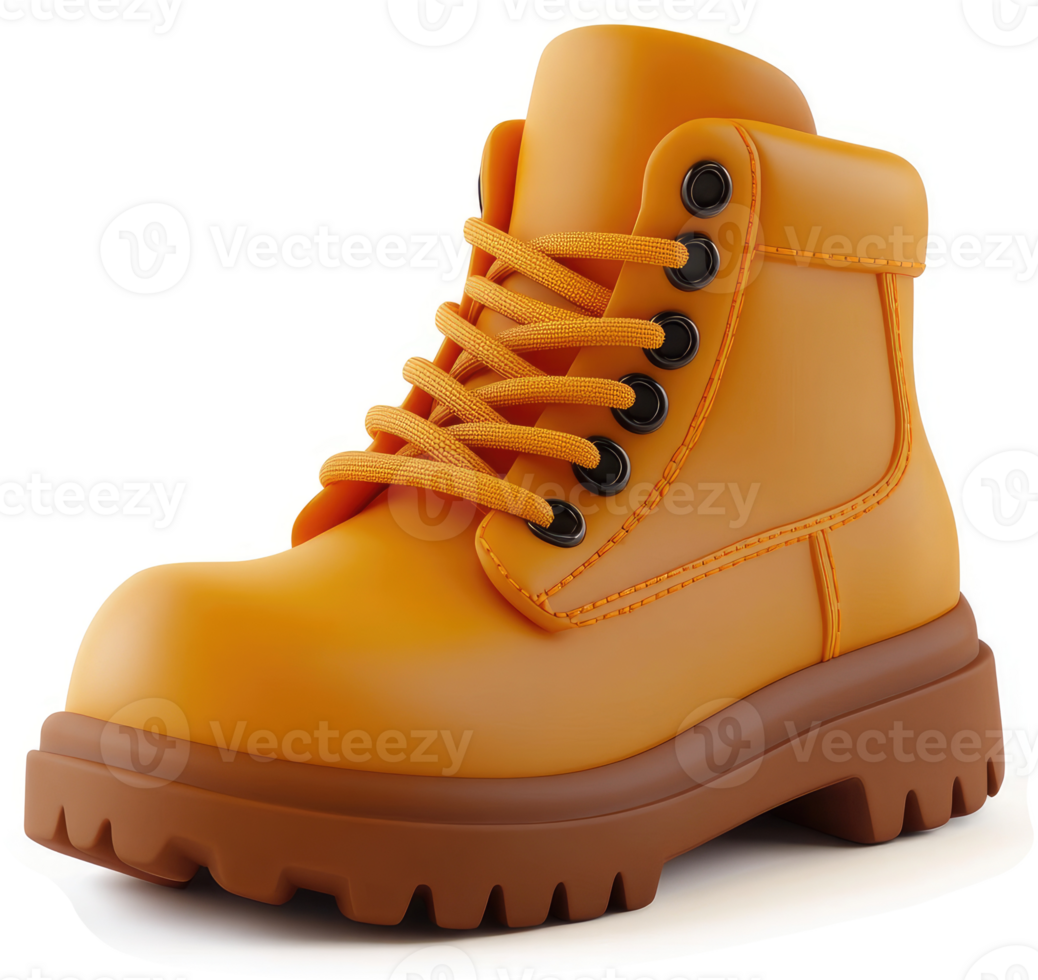 Bright orange work boots with sturdy tread. png
