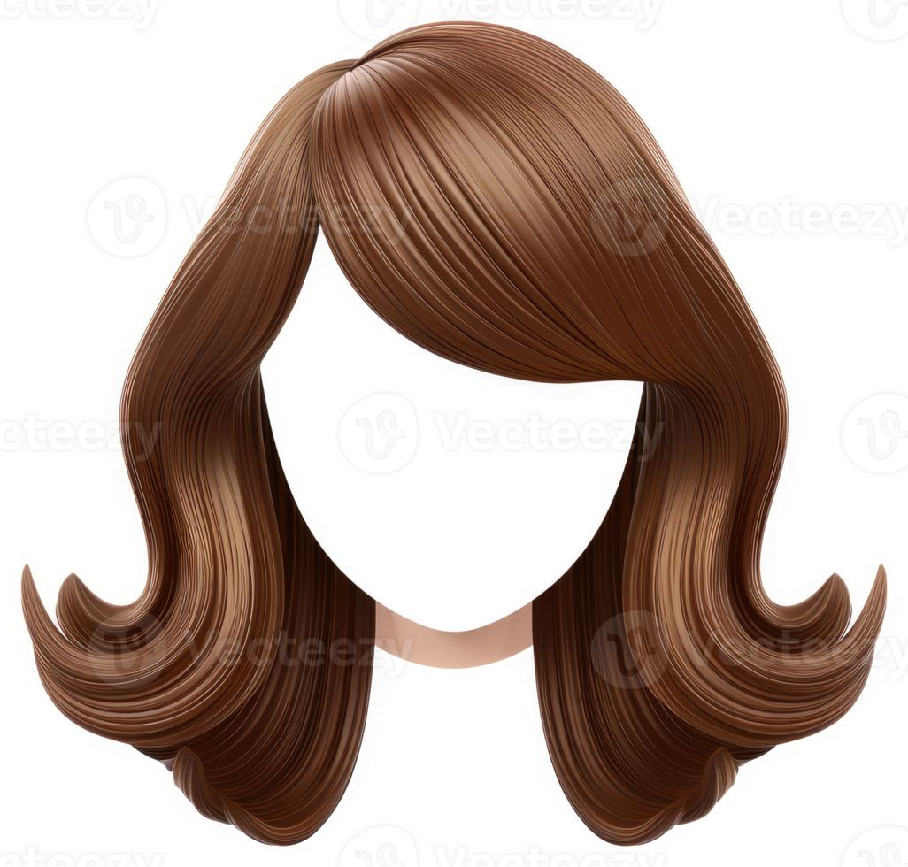 Brown, wavy bob hairstyle with bangs. png