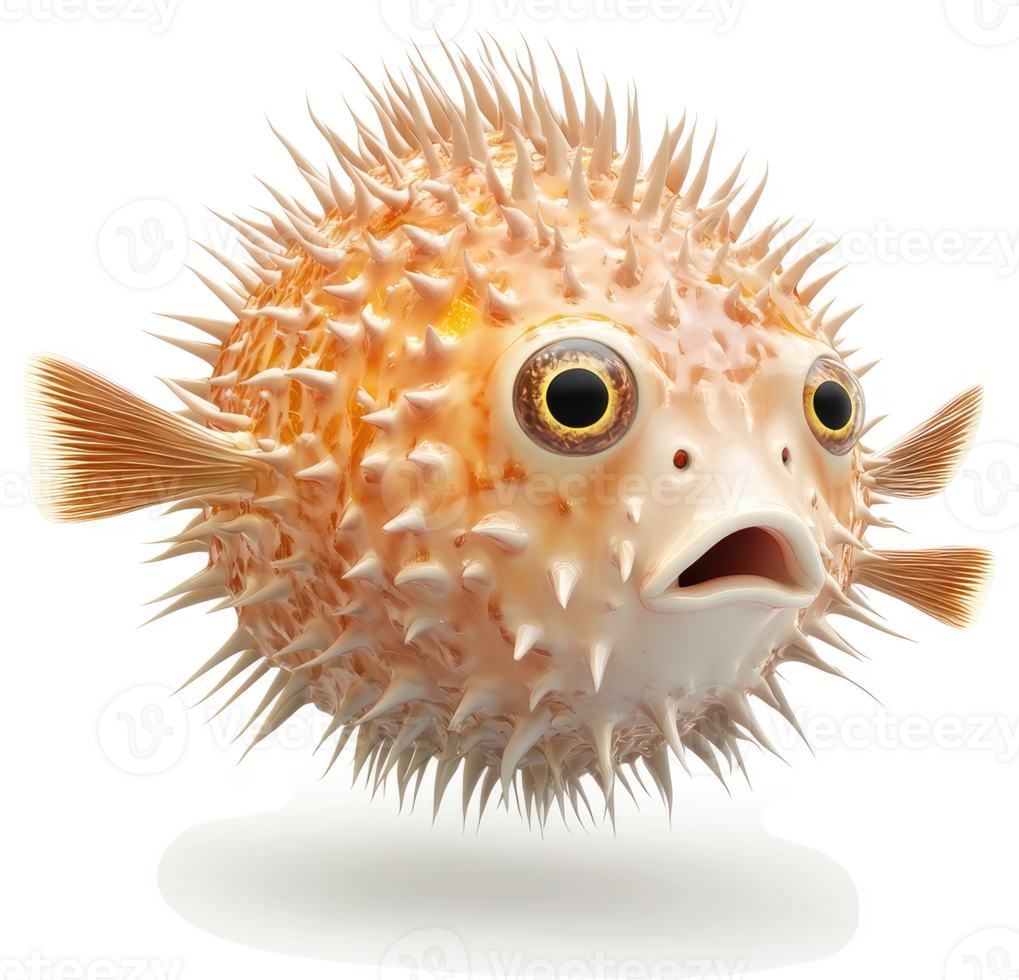 Animated pufferfish with surprised expression. png