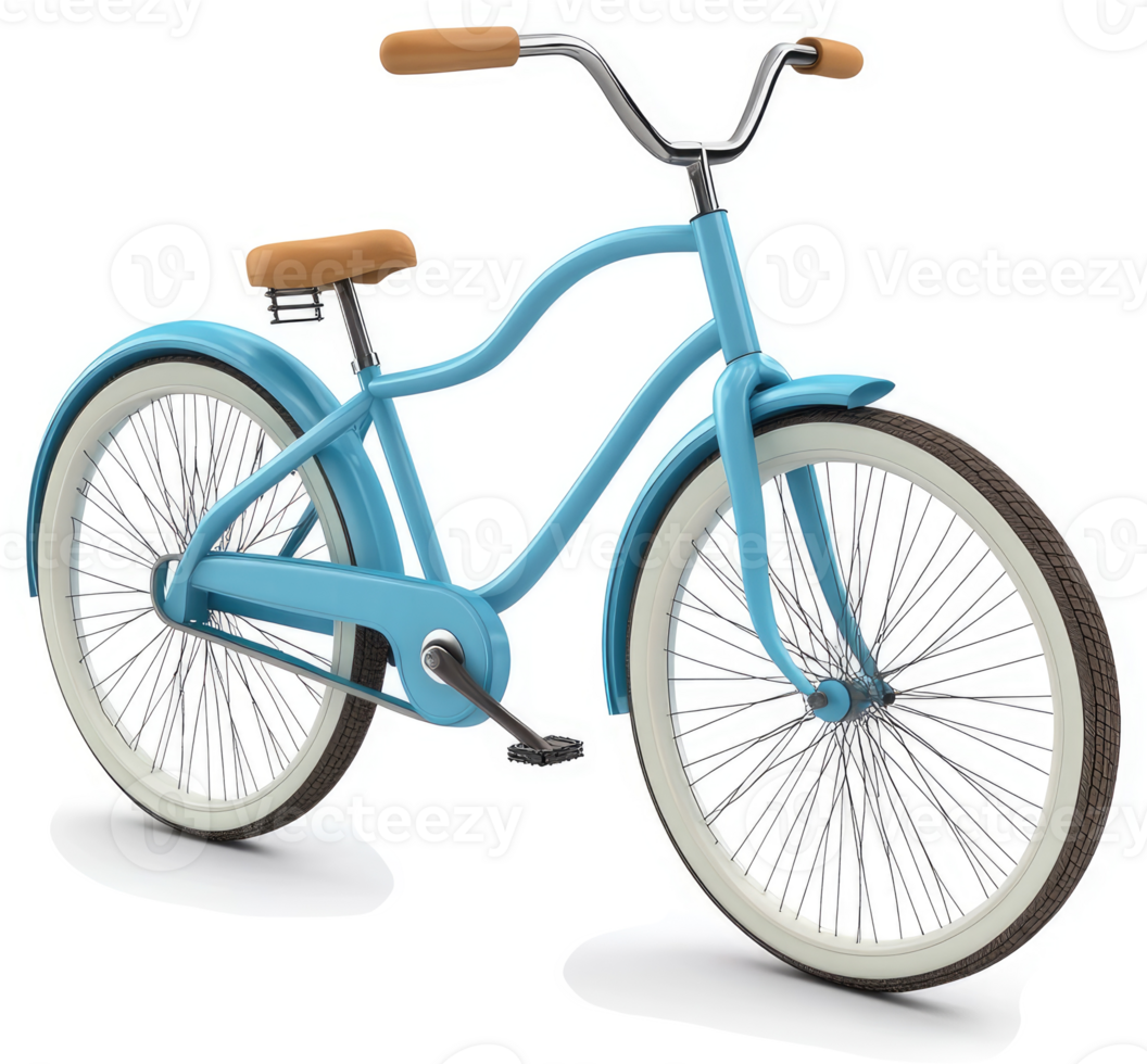 Retro light blue cruiser bicycle with tan handlebars and seat. png