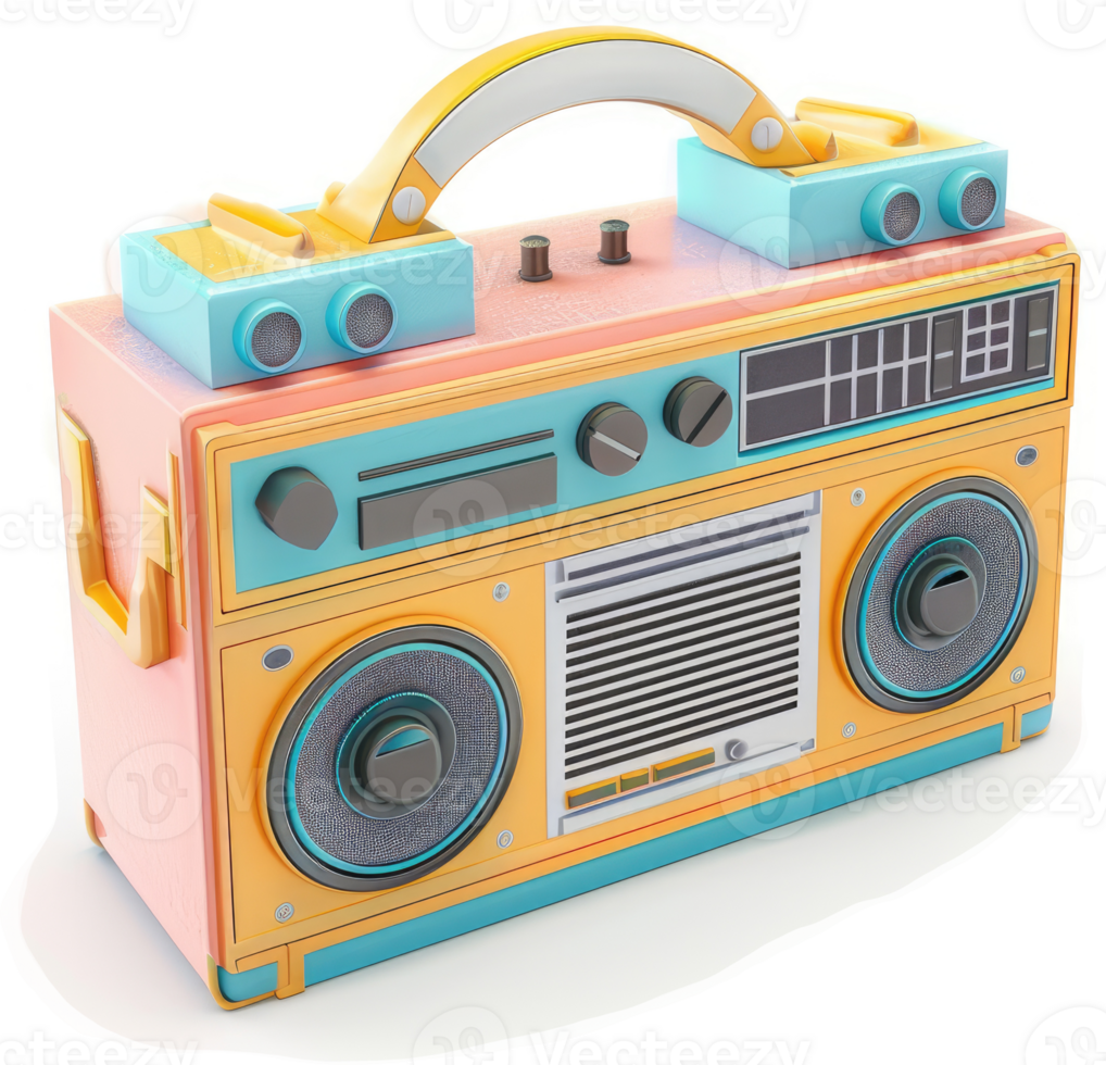 Retro boombox with vibrant pastel colors. png