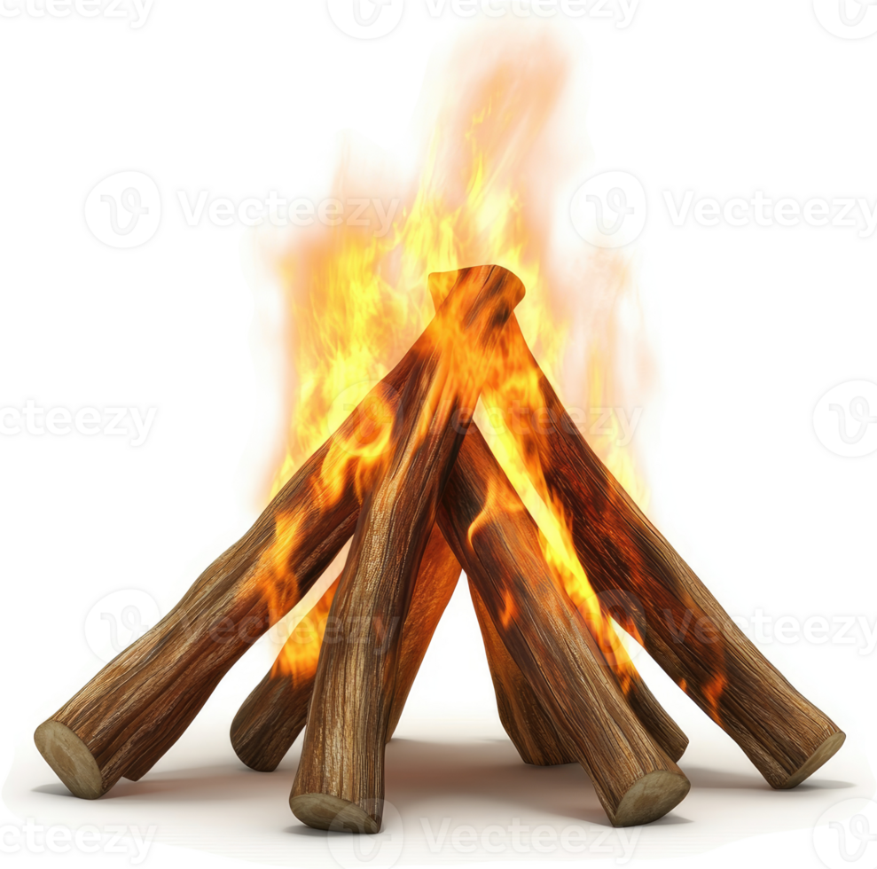 Burning firewood creating a vibrant campfire. png