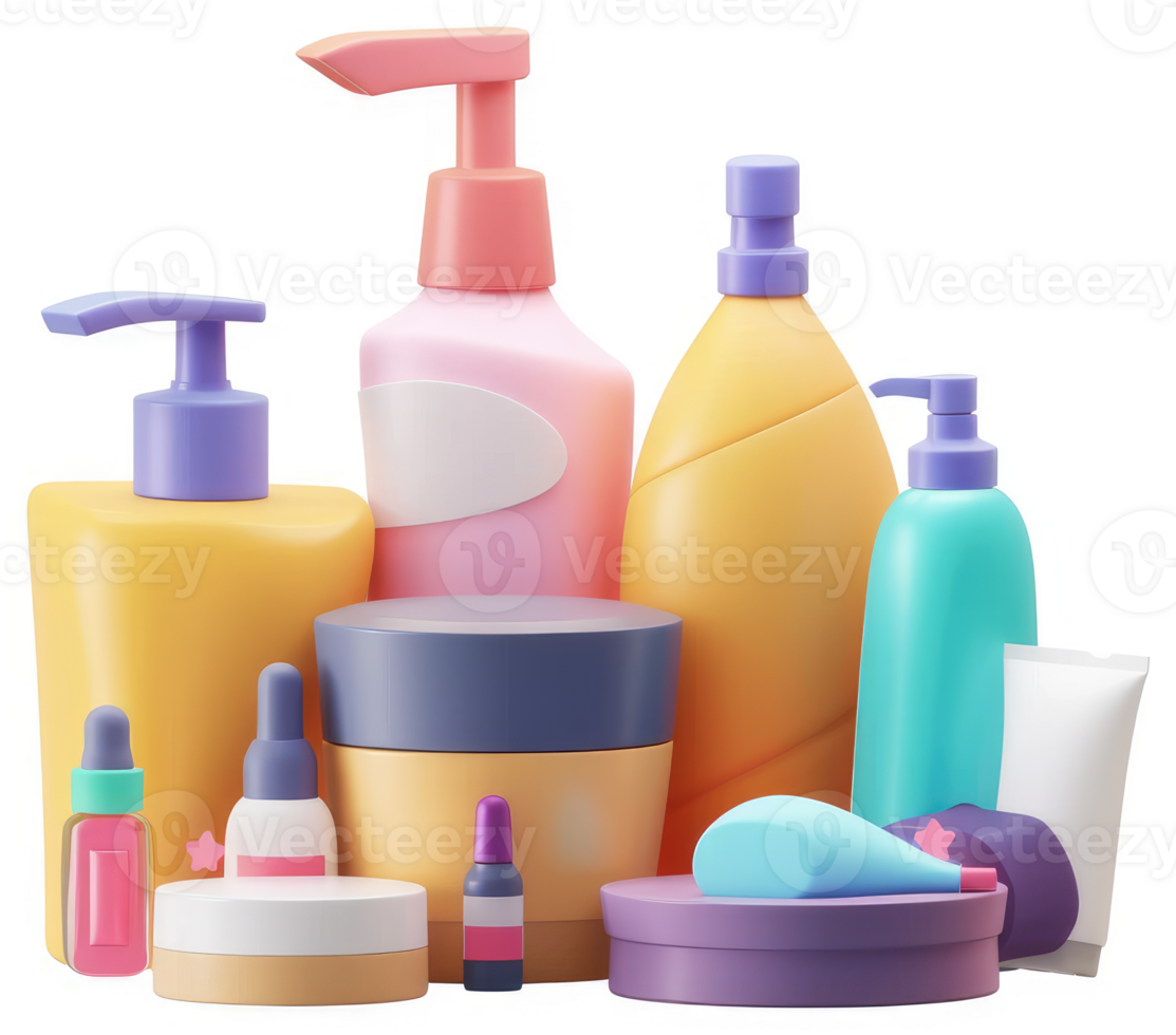 Colorful cosmetic and beauty products displayed together. png