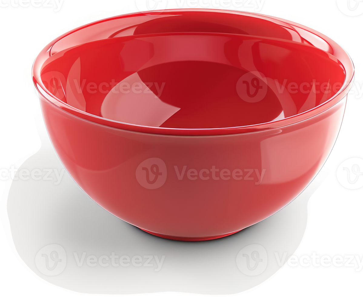 A glossy, vibrant red, round ceramic bowl. png