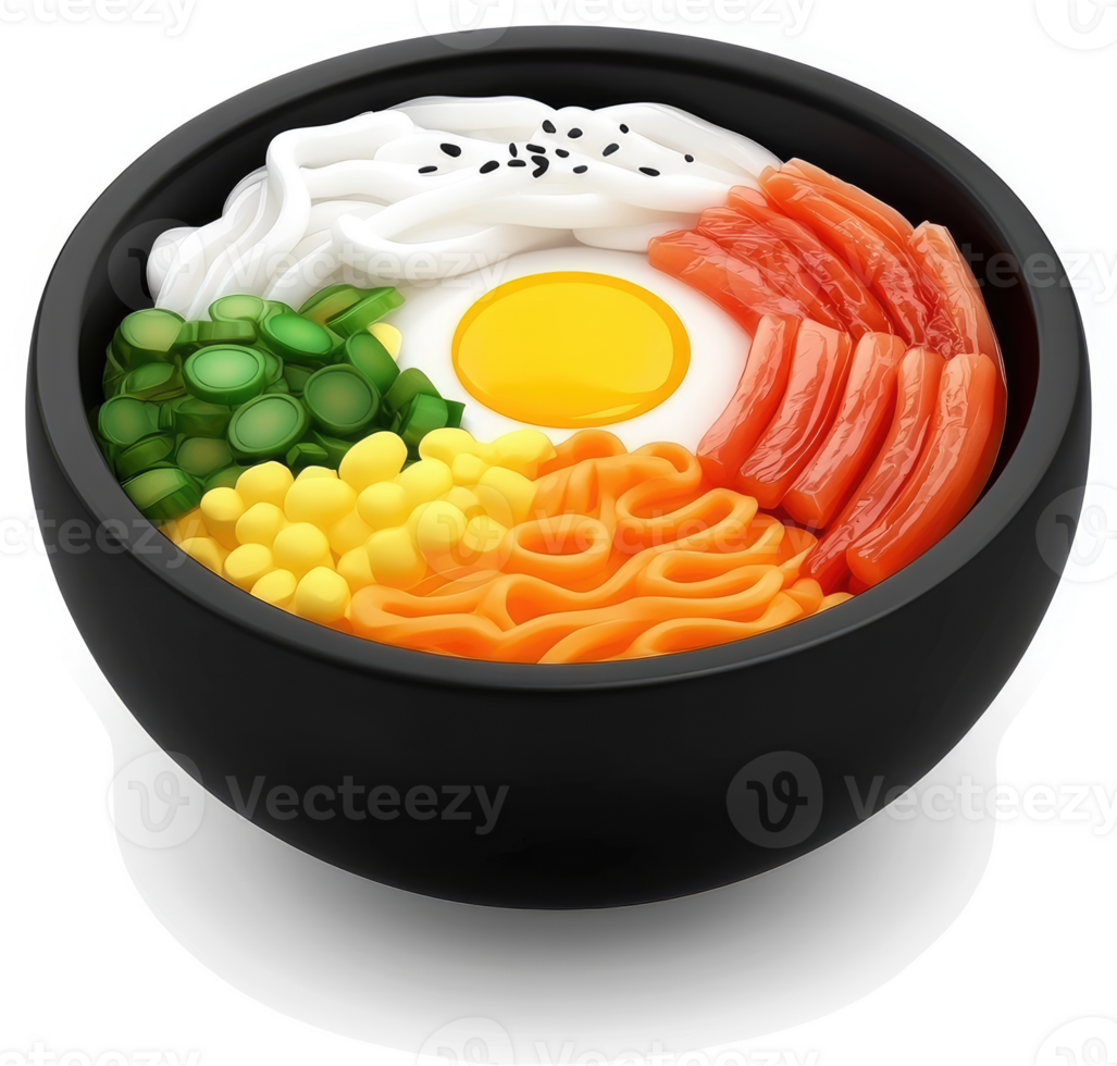 Colorful korean mixed rice bowl with various ingredients. png