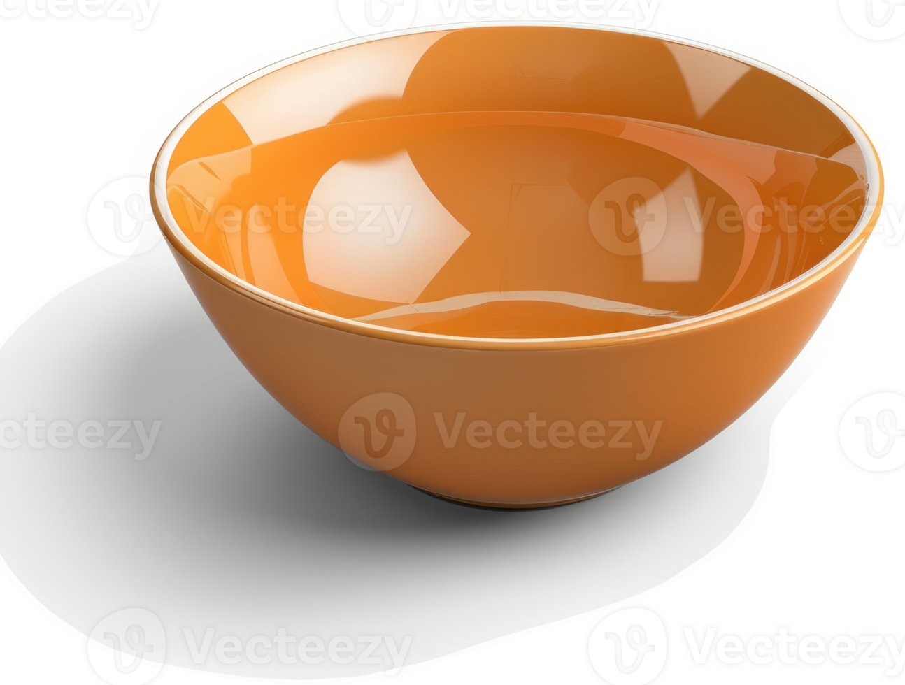 Empty, glossy orange ceramic bowl. png