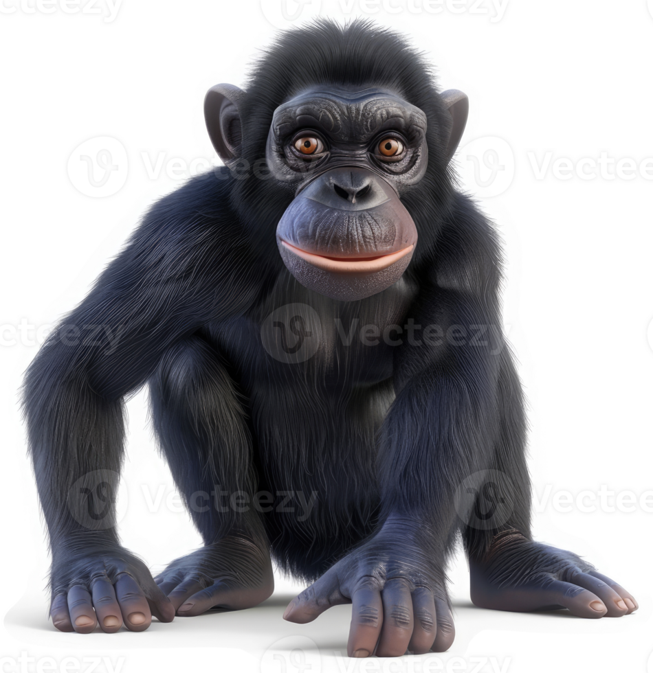 Chimpanzee juvenile, seated, looking directly at the viewer. png