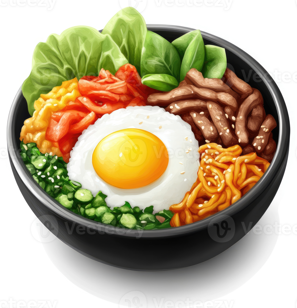 Vibrant Korean Bibimbap Bowl with Protein and Vegetables. png