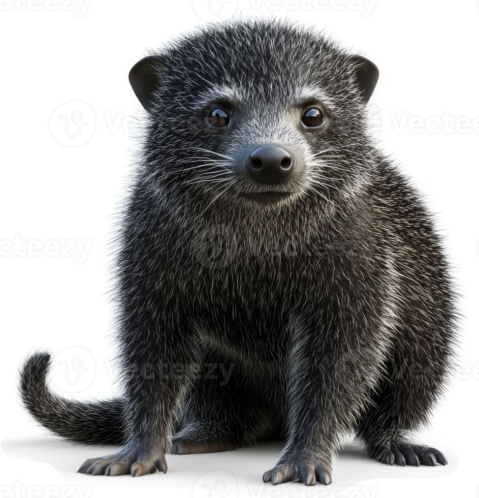 Close-up of a young, fluffy, dark-gray palm civet. png