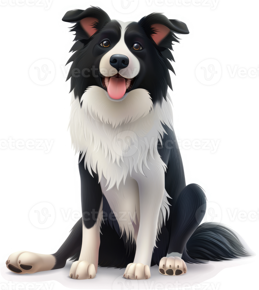 Smiling border collie sitting, digitally illustrated. png