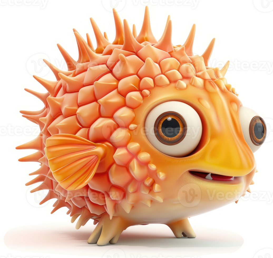 Cute cartoon pufferfish with spiky exterior. png