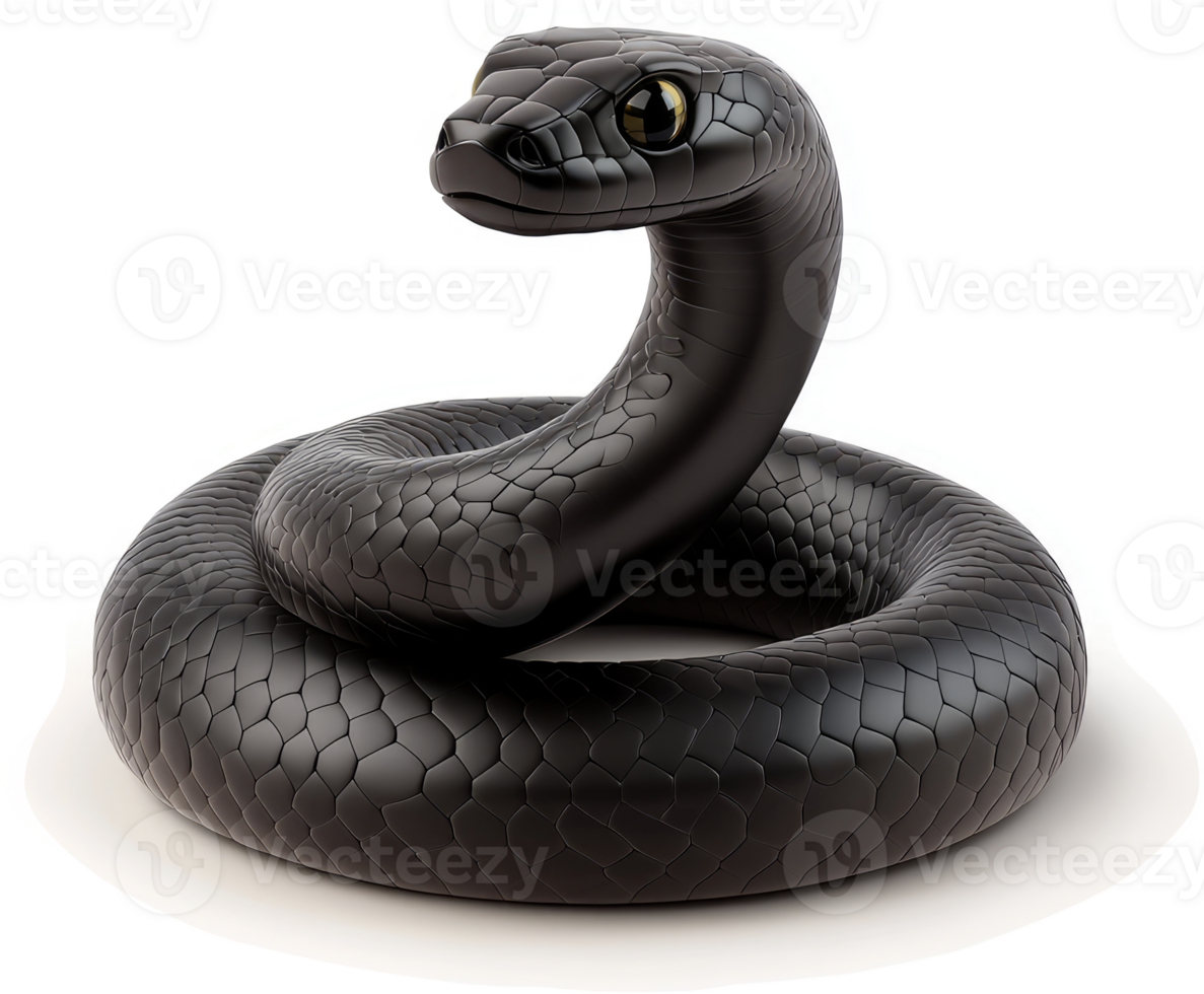 Close-up of a coiled, glossy black snake. png