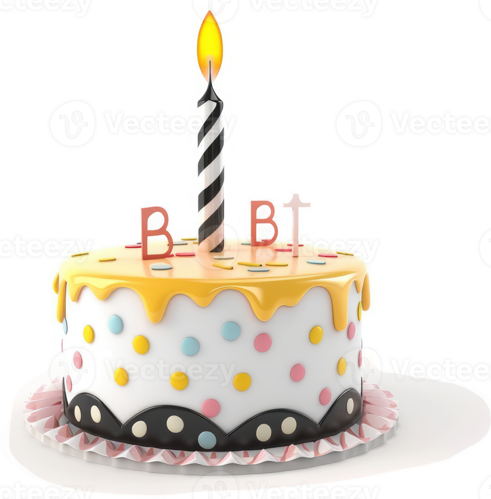 Festive birthday cake with colorful decorations. png