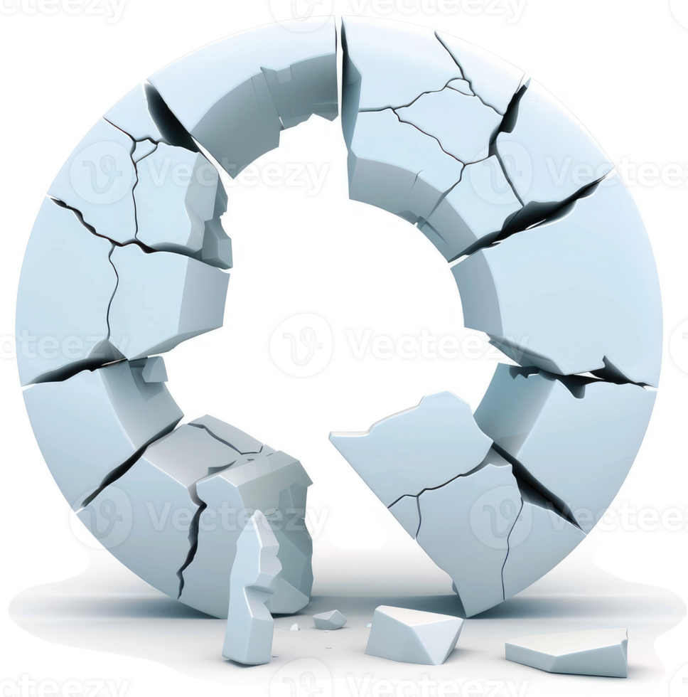 Shattered circle of ice symbolizes fragility and breakdown. png
