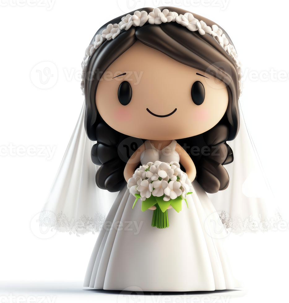 Cute cartoon bride in a wedding dress. png