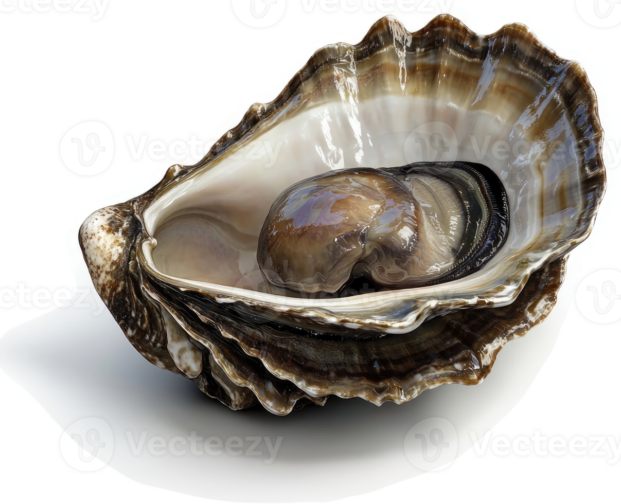 Fresh oyster nestled within its shell, showcasing its delicate interior. png