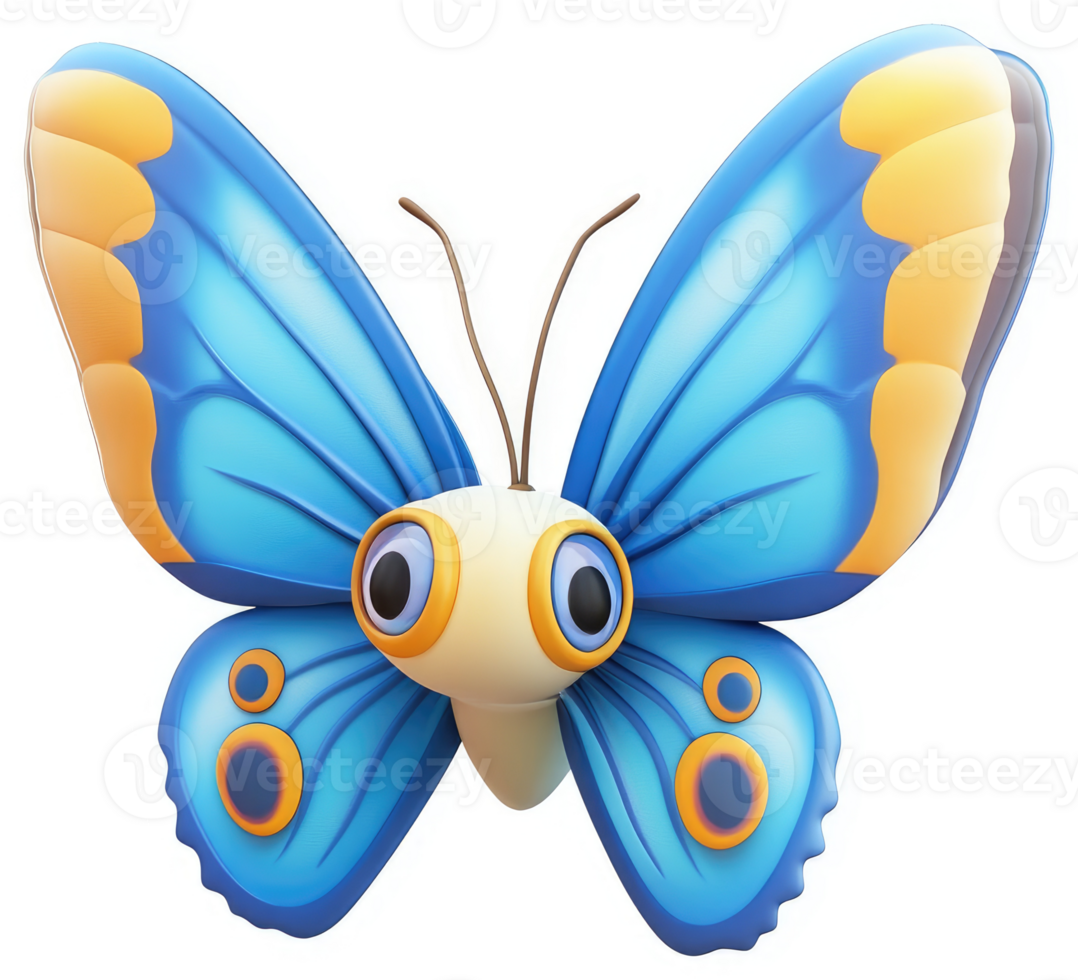 Cheerful blue butterfly with yellow accents. png